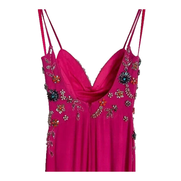 Mac Duggal 42006 Pink Jersey Maxi Gown Stretch Floral Crystal Embellished - Picture 4 of 5